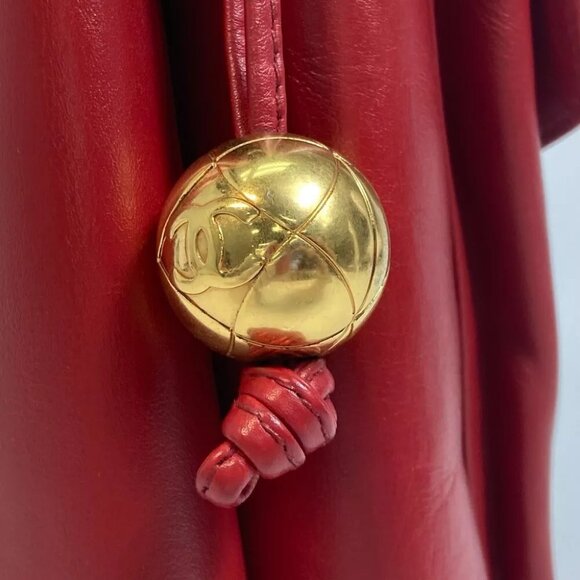 CHANEL CC Turn Lock outside flap Shoulder Tote Chain Shoulder Bag Lambskin Red - Picture 8 of 13